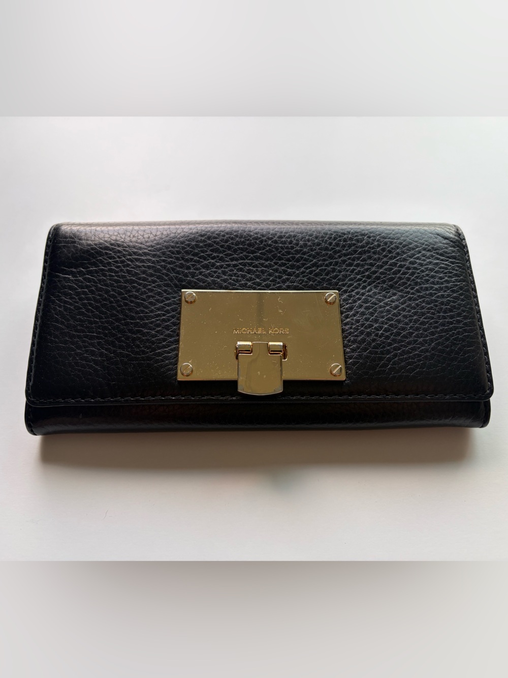 Michael Kors Black Faux Leather Wallet with Gold Plate Closure